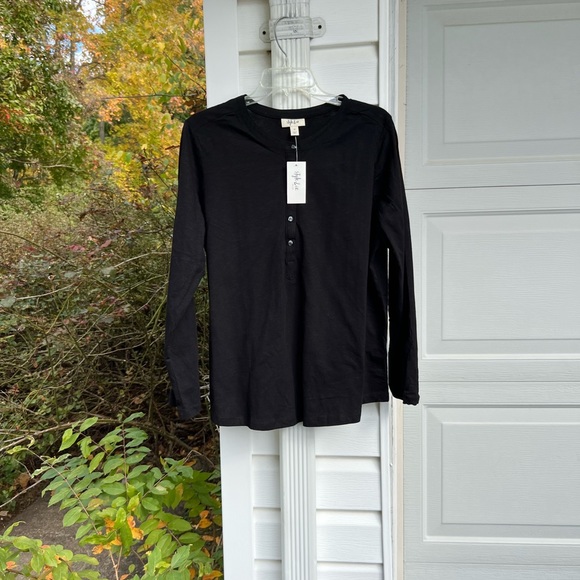 NWT Style & Co. Easy Black Cotton Henley Long Sleeve Top - Picture 3 of 5
